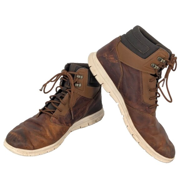 Timberland Mens Defender Boots Size 10.5 Brown Leather Waterproof - Picture 1 of 11